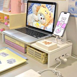 USB电脑显示器增高架笔记本散热支架办公室键盘收纳桌面置物抽屉