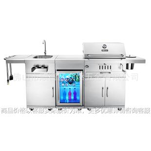 不锈钢304食品级木炭炉厚重可调节升降炭盘结构冰箱水槽户外组合