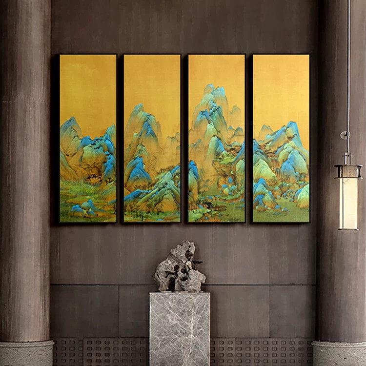 千里江山图新中式客厅挂画办公室大气风景壁画书房山水名画装饰画
