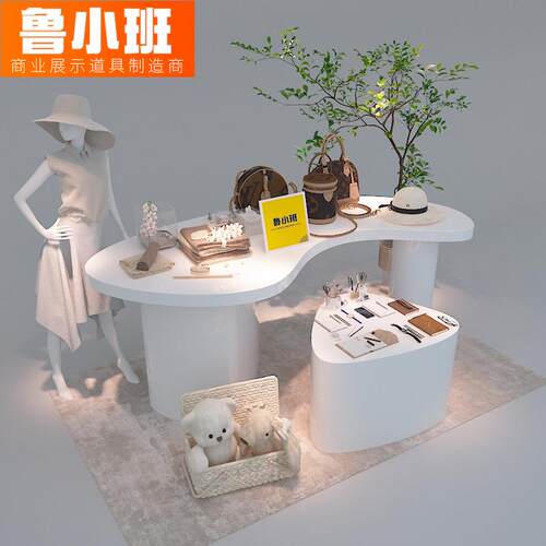 服装店中岛展示桌陈列装饰道具高低流水台展示架白色烤漆展示台