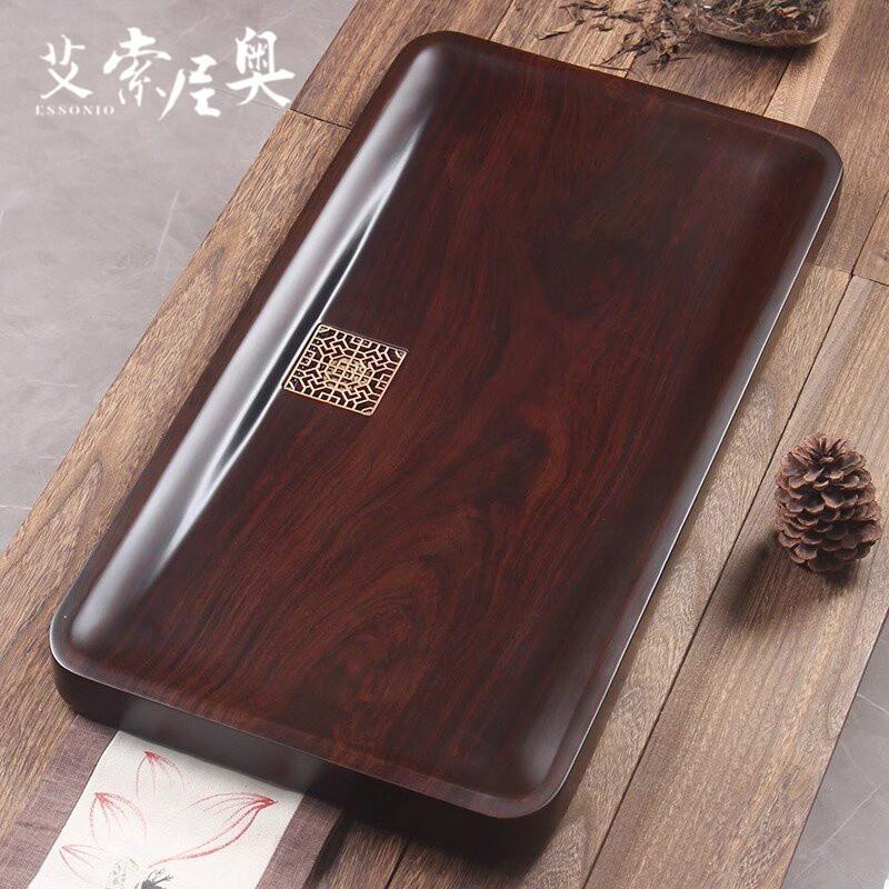 黑檀木整块实木茶盘大号功夫茶台家用排水式加厚茶具套装
