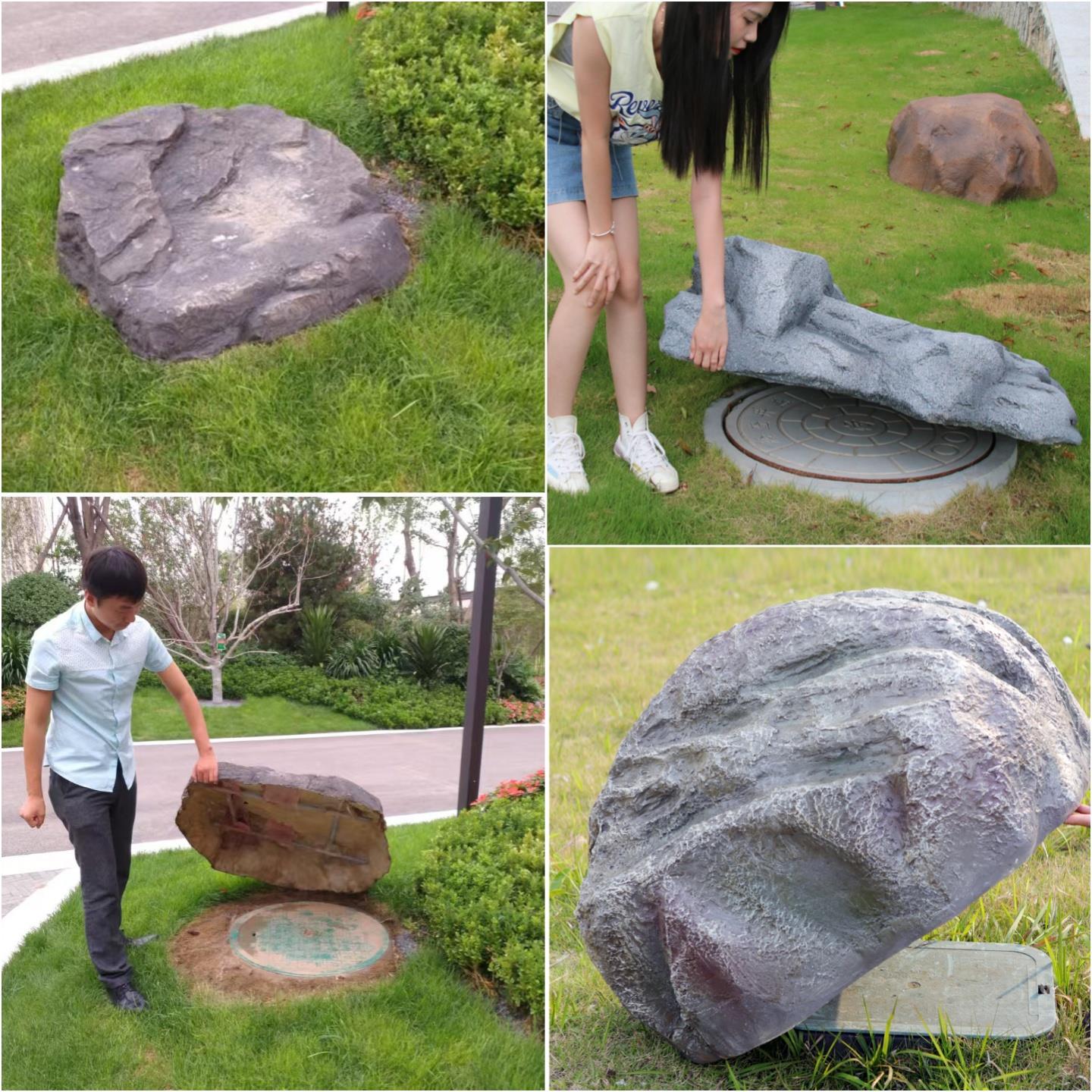 彷真空心石头摆件公园风景区消防栓井盖遮挡装饰物别墅庭院草坪造