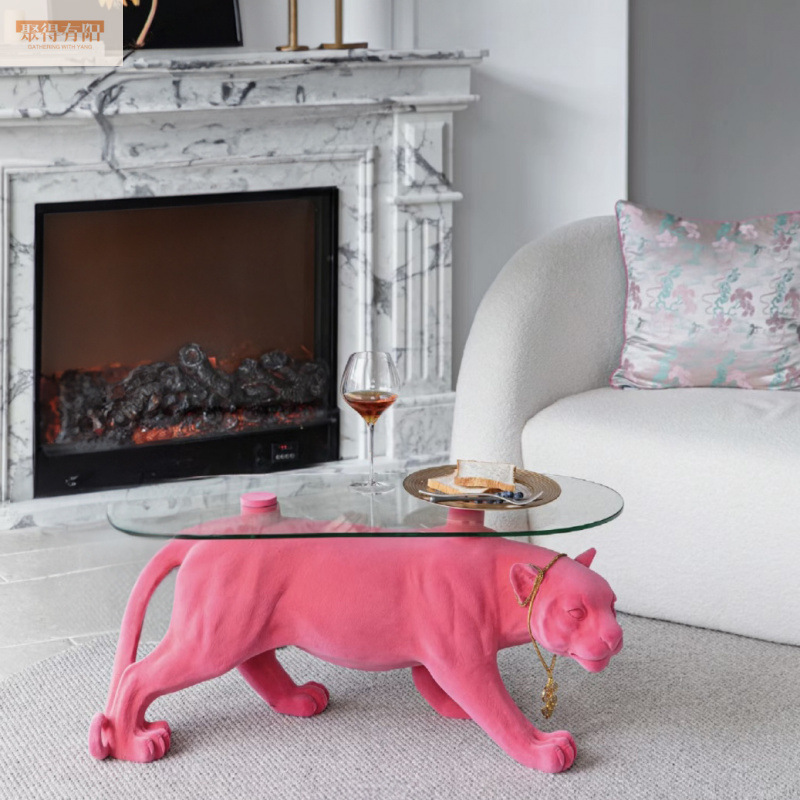 现代高级感客厅小户型家用茶几意式轻奢茶几简约极简个性豹子茶几