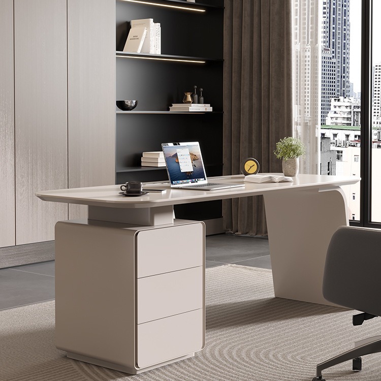 轻奢书桌家用书房意式极简实木电脑桌简约现代老板桌办公桌写字台