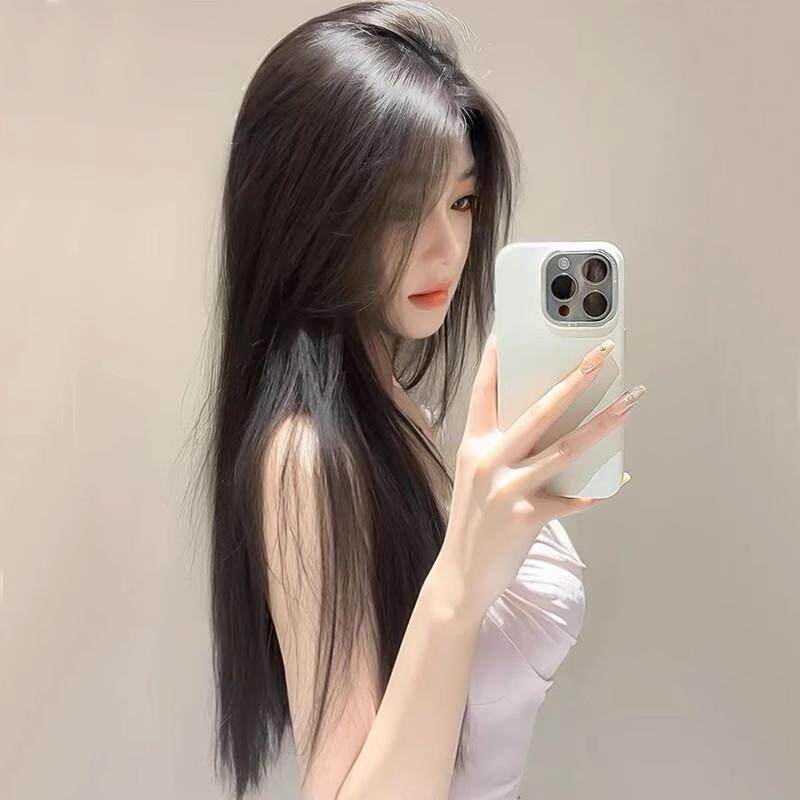 韩式假发女长发全头套氛围感中分八字浏海黑长直彷真人自然假发套