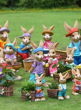 户外卡通动物兔子花盆花园别墅庭院欢迎牌装饰摆件园林雕塑小品