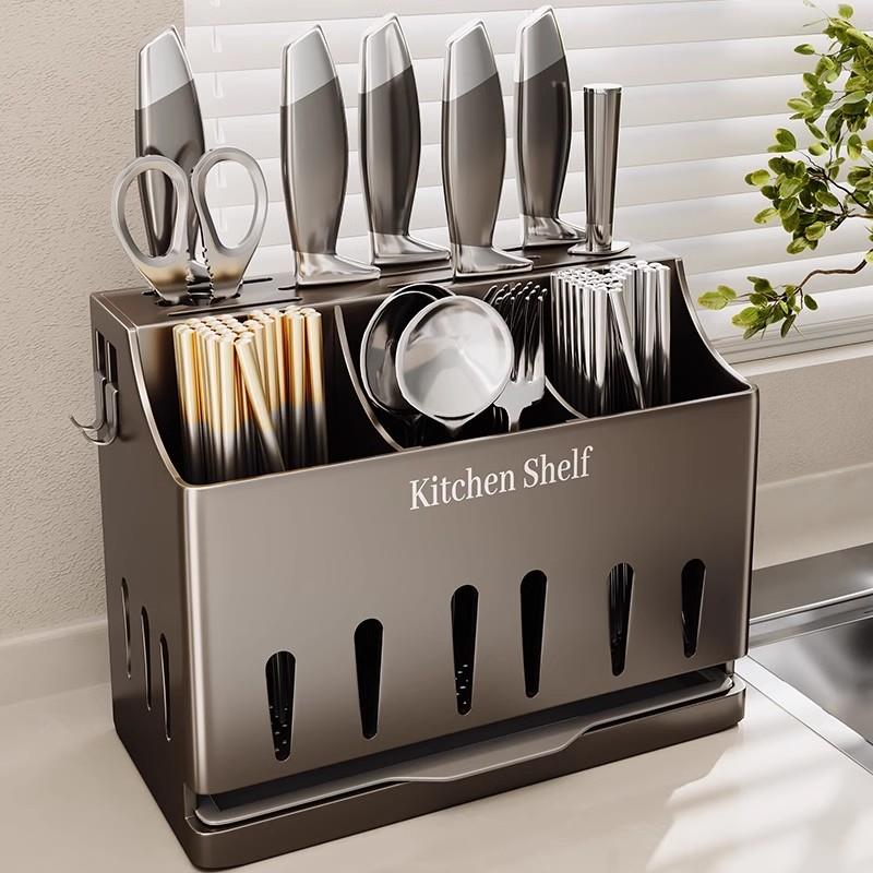 2025新款不锈钢厨房刀架置物架多功能菜刀具筷子筒筷笼一体收纳盒