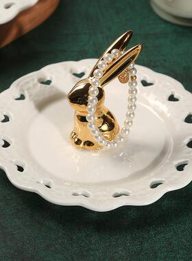陶瓷兔子首饰盘戒指耳环项链浮雕收纳盘桌面摆件家居装饰品拍照