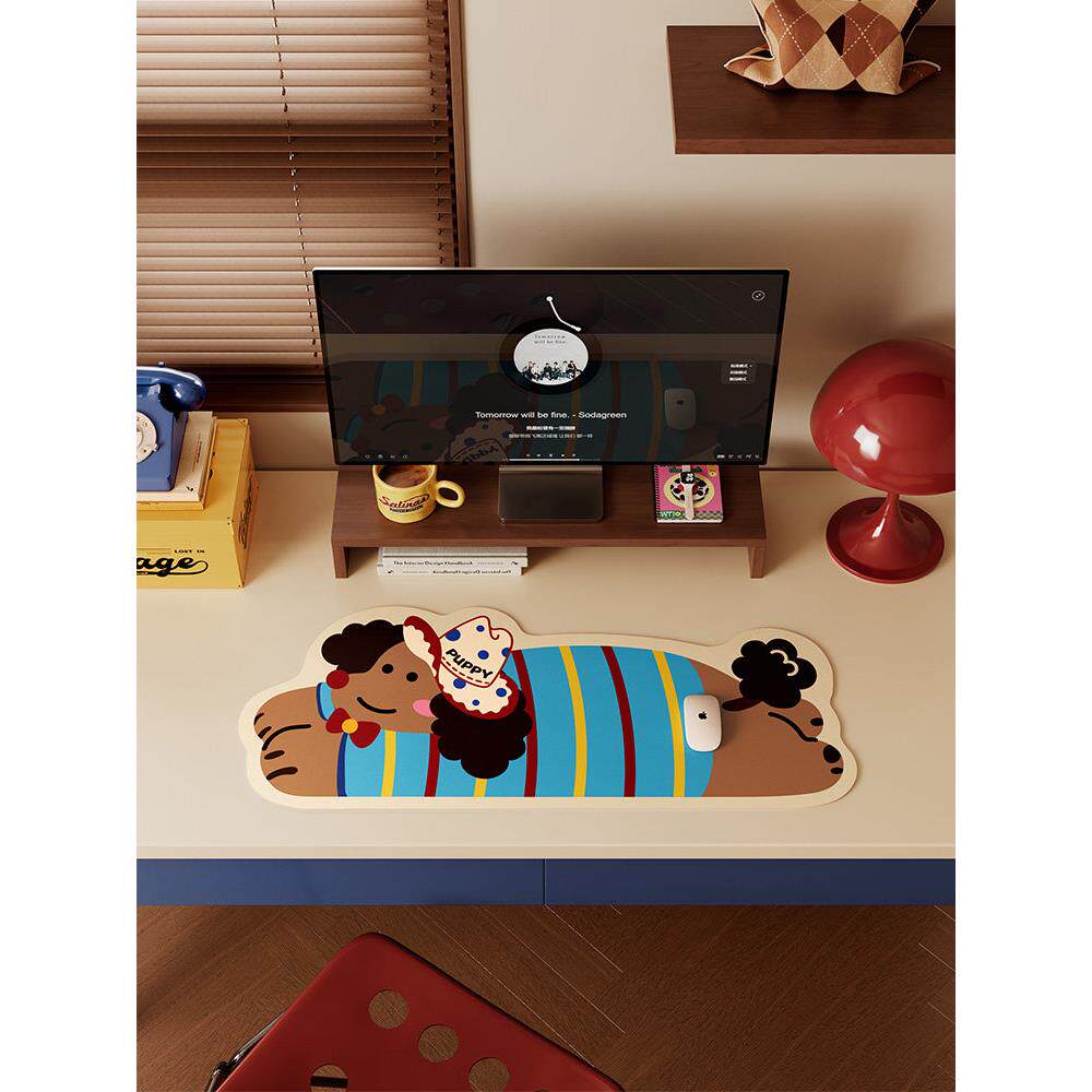 小狗超大鼠标垫卡通工位女生桌面游戏键盘垫皮革防水电脑垫书桌垫