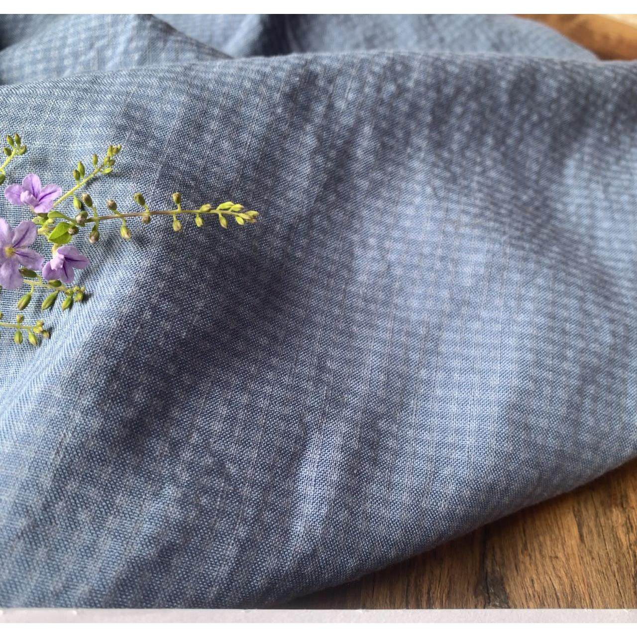 高端品牌定制雾霾蓝肌理小格纹纯亚麻布料夏秋连衣裙衬衫面料出售