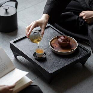 侘寂风柚木茶台茶盘简约家用实木炭烧榻榻米飘窗小茶几 草木祠日式