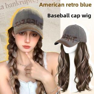 假发帽子一体长卷发渐变灰鸭舌帽挑染假发自然彷真假发长发全头套