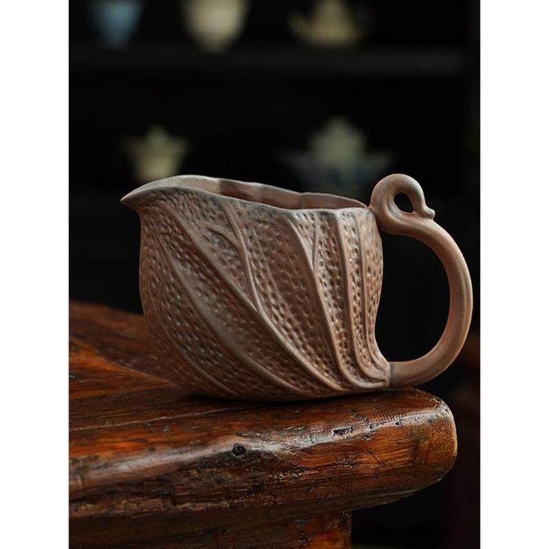 中式覆古粗陶公道杯创意莲叶分茶器老岩泥陶瓷可养茶海匀茶杯