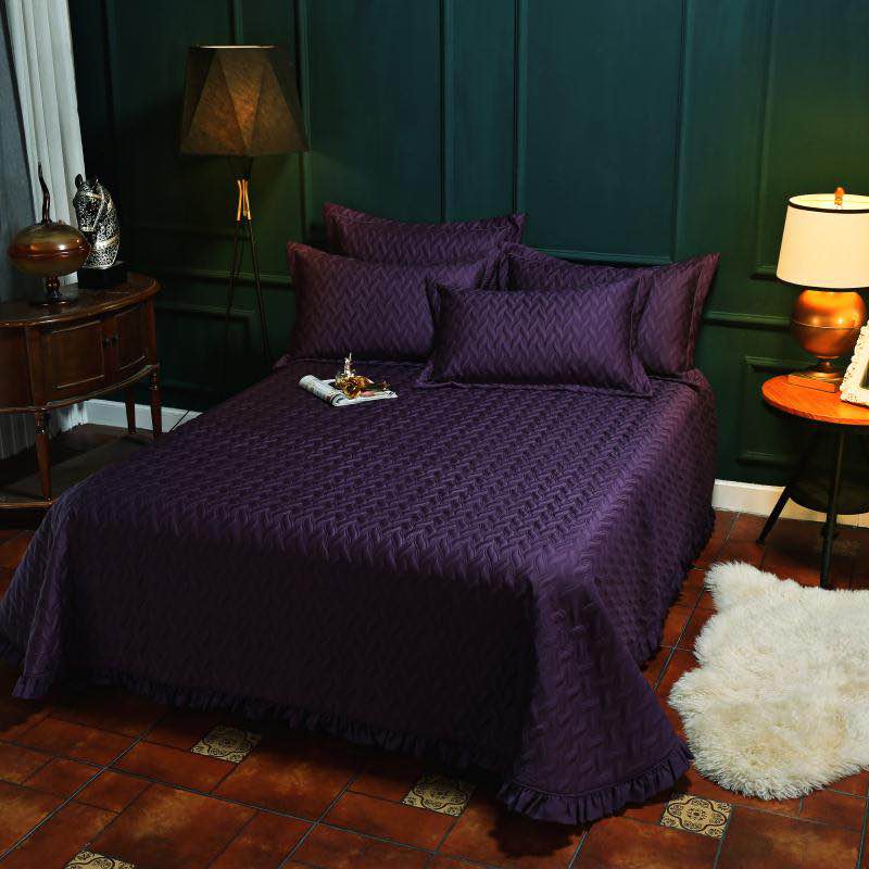 韩式60支纯棉双面绗缝夹棉纯色加大床单床盖床垫多用被 三件套