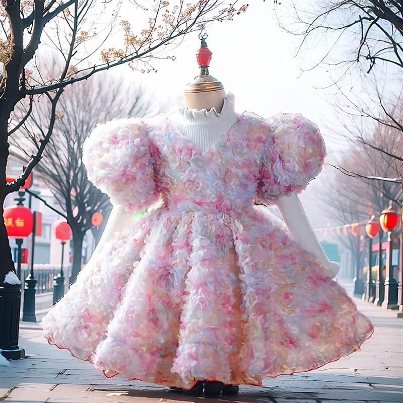 儿童礼服公主裙高端女童主持人生日走秀蓬蓬裙花童钢琴演奏演出服