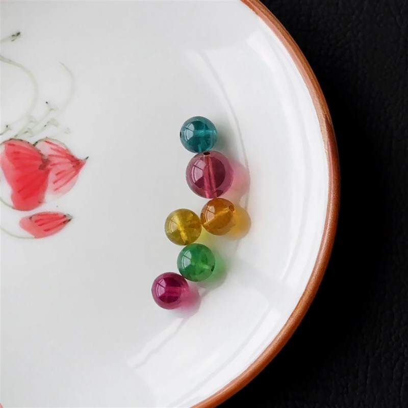 蓝紫碧玺圆珠散珠高品质卢比来金丝雀冰透裸石手链diy配件正品女