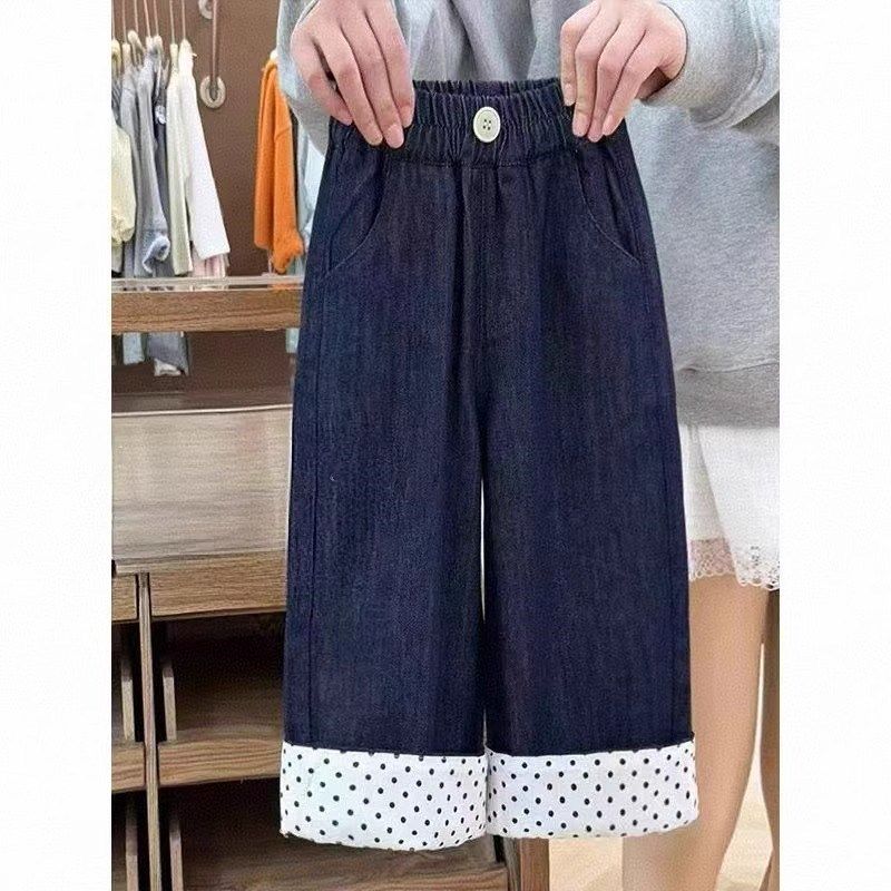 女童裤子春秋款2025新款韩版儿童牛仔裤女孩波点阔腿裤大童直筒裤,童装/婴儿装/亲子装,裤子,淘宝优惠券,粉丝福利购,淘宝优惠卷