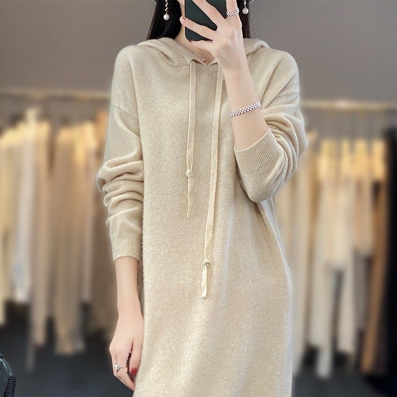 2024秋冬新款连帽100%纯羊毛衫女宽松中长款卫衣休闲羊绒帽衫长裙,女装/女士精品,连衣裙,淘宝优惠券,粉丝福利购,淘宝优惠卷