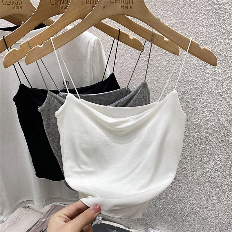 白色小吊带背心j女内搭夏季外穿带胸垫法式美背打底衫抹胸辣妹上