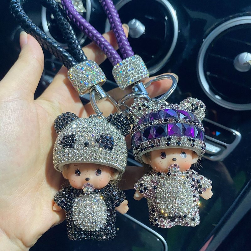 可爱卡通汽车手工贴钻钥匙扣情侣车载钥匙链挂件情侣礼品车内饰品