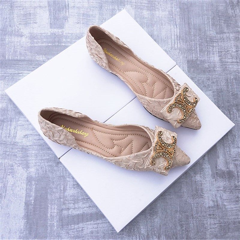 尖头单鞋女百搭2025夏新款中空平底鞋钻K扣浅口瓢鞋软底四季豆豆,女鞋,浅口单鞋,淘宝优惠券,粉丝福利购,淘宝优惠卷