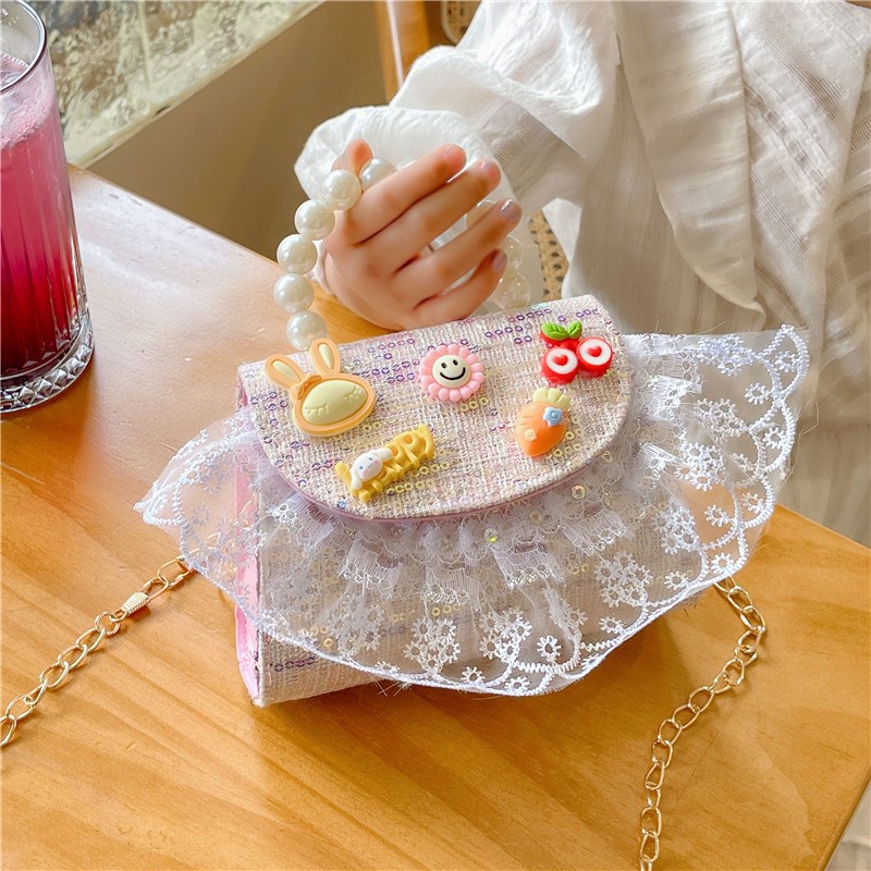 儿童包包2024新款可爱女童宝宝珍珠手提包小女孩公主外出斜挎小包