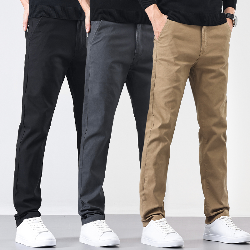 秋冬裤子男2024新款修身直筒长裤商务加绒弹力西裤纯棉男士休闲裤