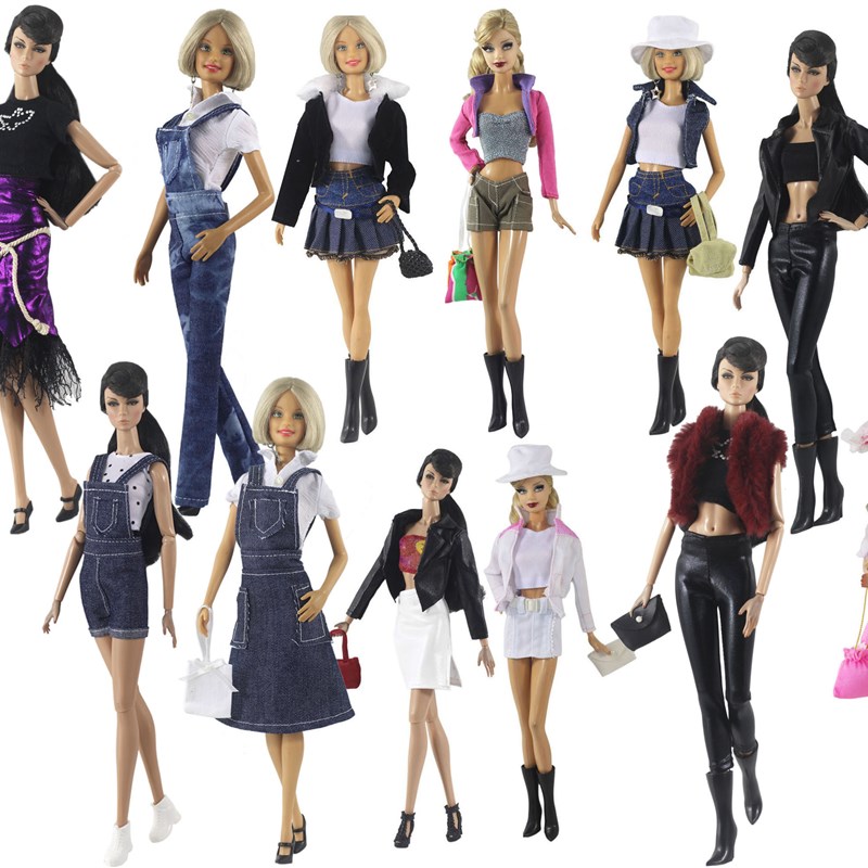 6分30厘米换装洋娃娃玩具衣服 牛仔裤装多件套装小女孩礼物配件包