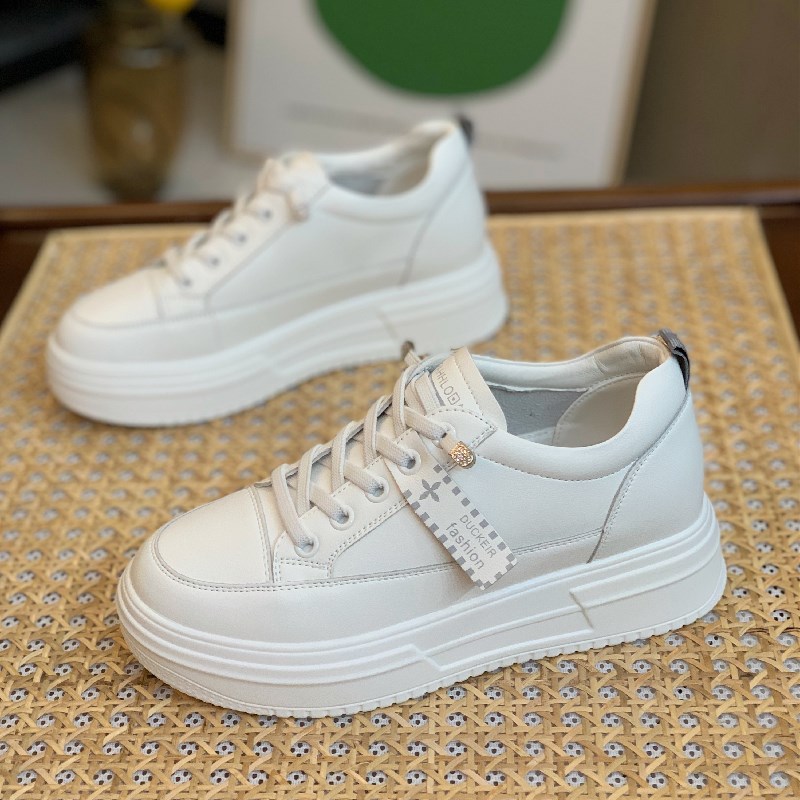 内增高小白鞋女春秋真皮女鞋2025新款松糕厚底休闲板鞋百搭运动鞋