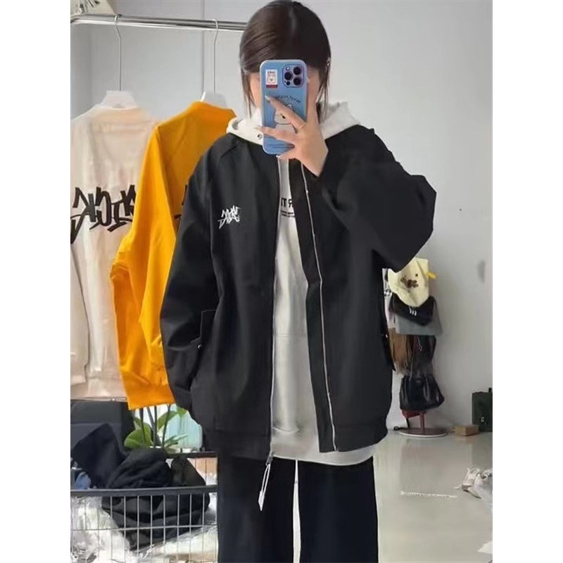 美式高街情侣刺绣春秋新款夹克复古男女棒球服宽松休闲外套飞行服