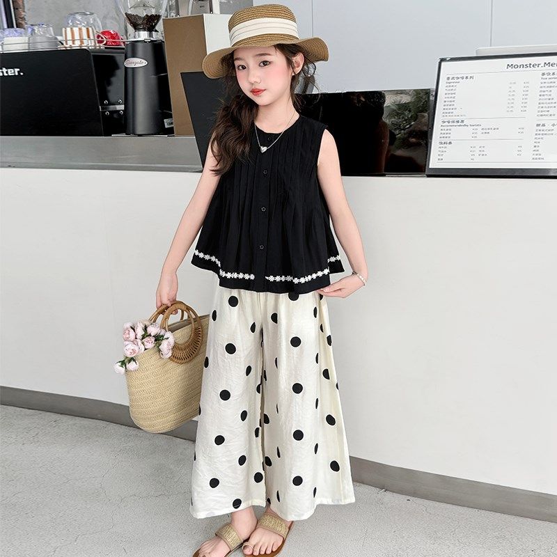 女童套装夏装2025新款甜美洋气儿童韩系无袖娃娃衫背心波点阔腿裤,童装/婴儿装/亲子装,套装,淘宝优惠券,粉丝福利购,淘宝优惠卷