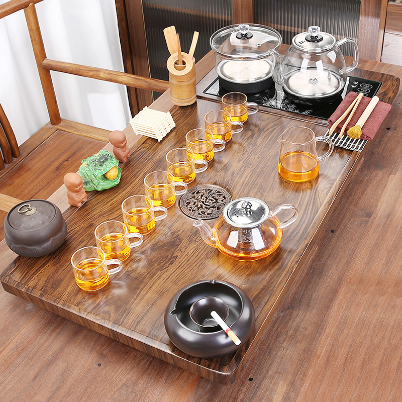 全自动茶盘玻璃烧水壶一体茶具套装家用客厅功夫泡茶台整套办公大