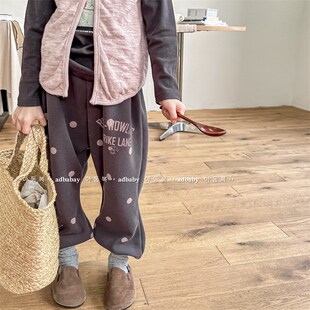 儿童波点针织卫裤春秋款s新款韩版男女童束脚运动裤宝宝宽松休闲