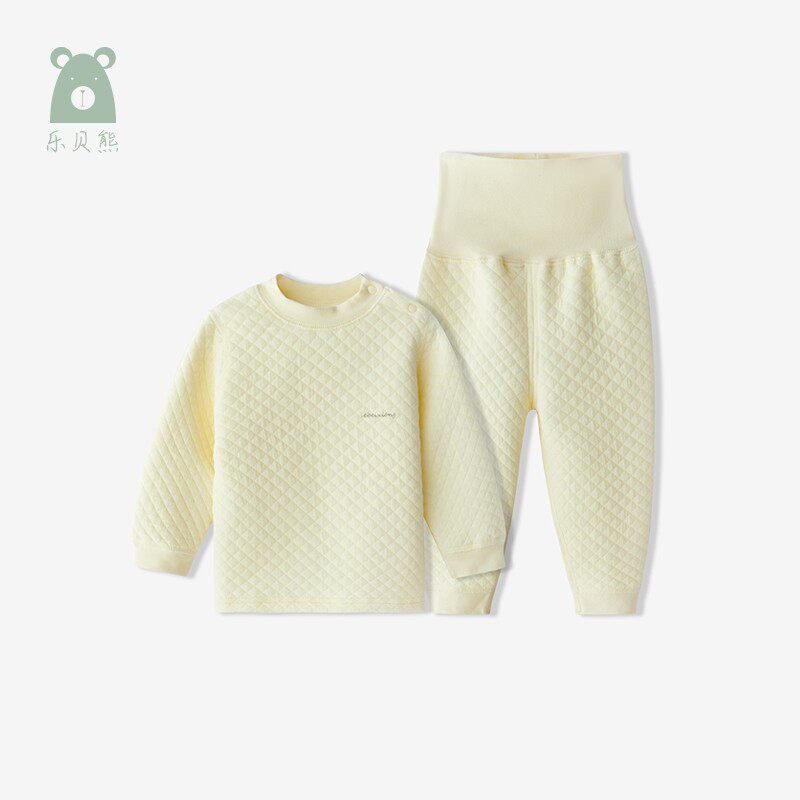宝宝保暖内衣套装冬纯棉夹u棉打底衫婴儿空气层半高领高腰无骨衣