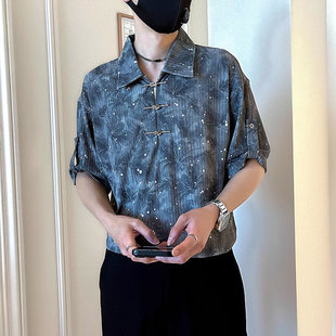 夏季 冰丝五分袖 寸衫 新中式 男装 男短袖 2024新款 上衣国风衬衣潮 衬衫