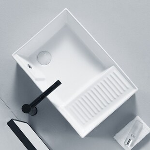 台上盆侧边下水台上洗衣盆带搓衣板阳台家用陶瓷左右后排洗手单盆