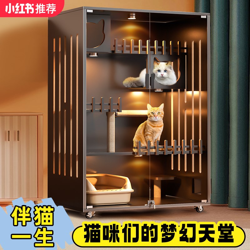 实木猫别墅厕所一体猫窝全景猫砂盆豪华大型猫柜家用室内猫咪房子