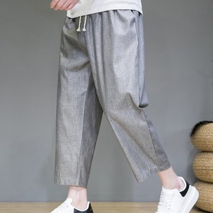 男夏季 中国风休闲亚麻七分裤 薄款 子潮流宽松纯色大码 棉麻裤 八分裤