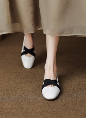 YCF巨好穿~2023春秋新款真皮浅口杏仁头软底奶奶鞋女百搭平跟单鞋