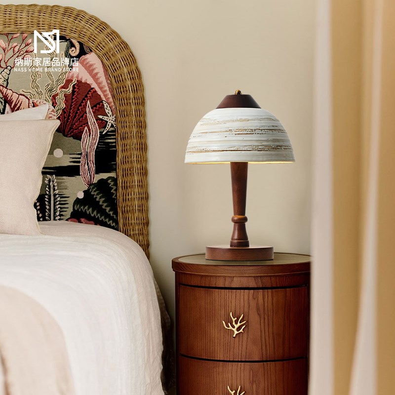 日式侘寂风陶瓷台灯实木艺术复古怀旧客厅卧室茶室民宿酒店灯具