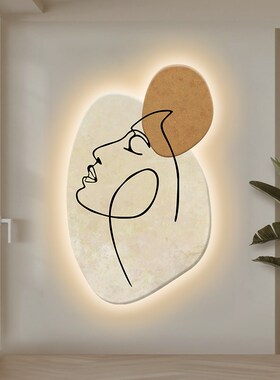 北欧抽象人物玄关装饰画带led氛围灯画客厅走廊尽头挂画发光壁画