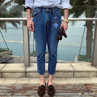 男士 直筒宽松牛仔裤 韩版 潮流百搭复古工装 2024夏季 九分休闲裤 新款