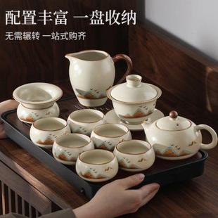 家用高档泡茶盖碗茶杯办公室喝茶茶壶小茶台整套 汝窑功夫茶具套装