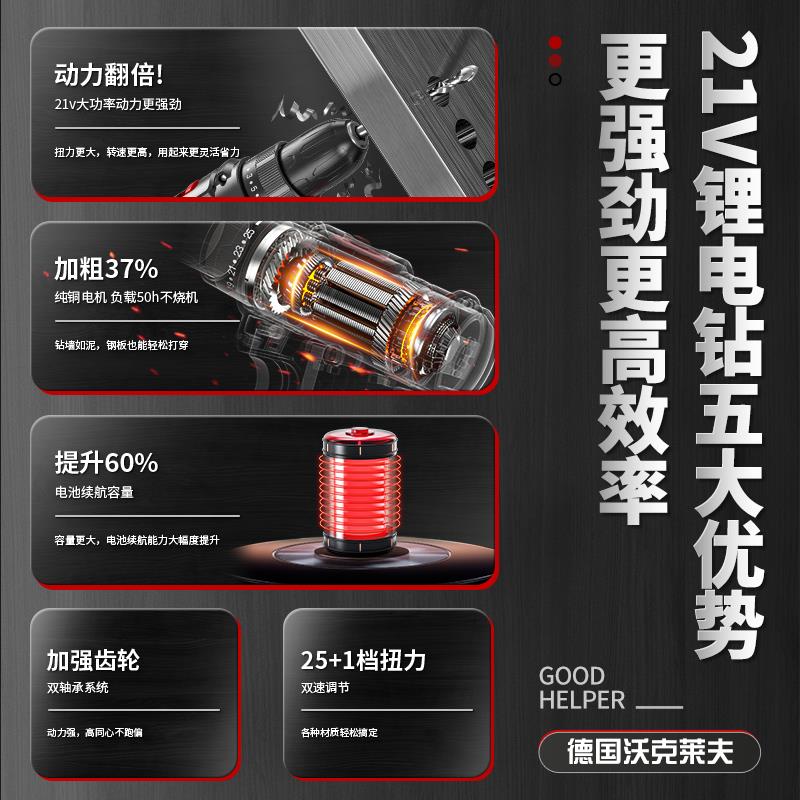欧莱德家用锂电钻充电式手电钻转多功能电转电动螺丝刀工具箱1322