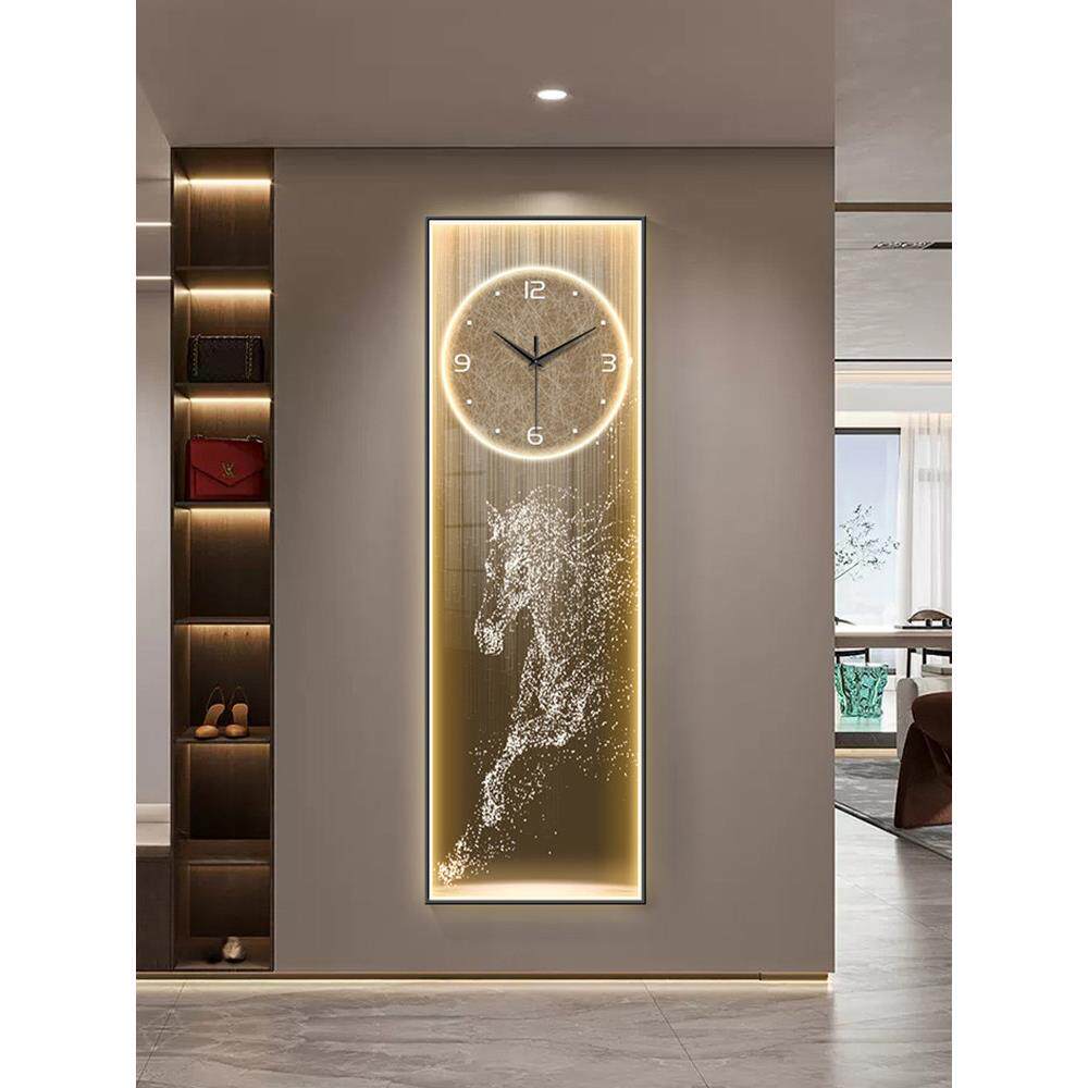 现代无障碍豪华马入口装饰画钟挂钟客厅挂画马到成功钟夜光壁灯画