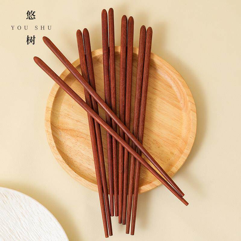 悠树新款家用简约高档红檀木抗菌防滑防霉红木筷子无漆无蜡家庭装