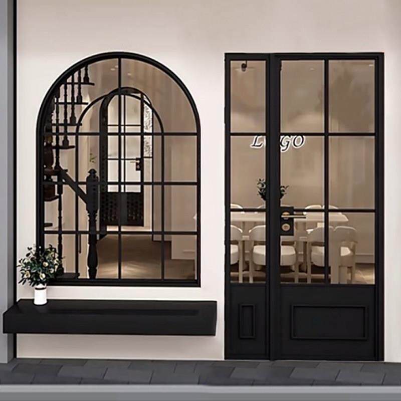 法式复古铁艺玻璃门店铺门奶茶店服装店咖啡厅书房门拱形定制门