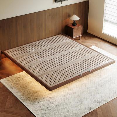 胡桃木全实木无床头悬浮床塌塌米小户型复古风无靠背齐边双人床架