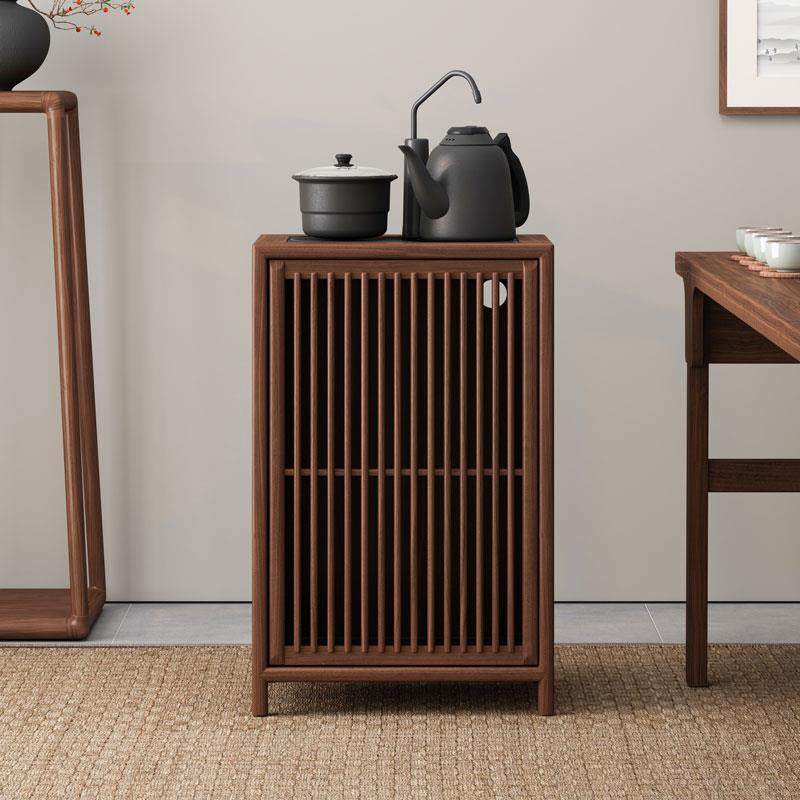 新中式茶水柜黑胡桃木茶边柜实木烧水柜下置水桶小茶水柜侧边柜子