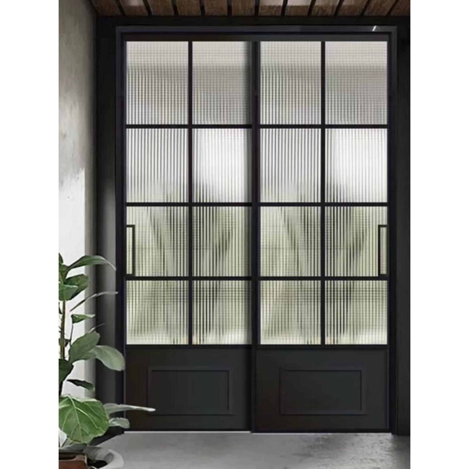 上海老洋房法式覆古老钢窗厨房推拉门黑色卫生间移门吊轨水波纹